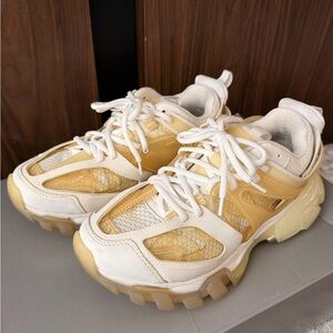 Stylish Women's White and Cream Sneakers